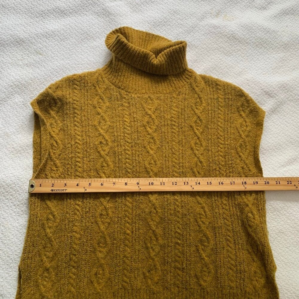 Kerisma Cable Knit Sweater Vest Women M/L Mustard Yellow Turtleneck High Low Hem - Picture 8 of 9